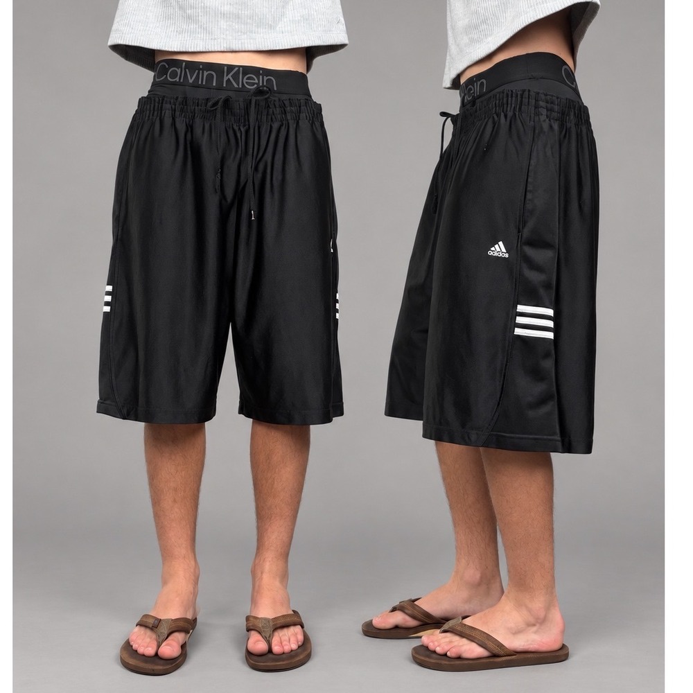Vintage Adidas Black Dazzle Basketball Shorts Baggy Y2K Long Mens XL Silky Shiny